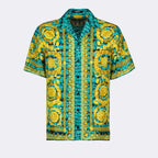 Chemises Chemise Baroccodile en soie Versace Bleu Homme