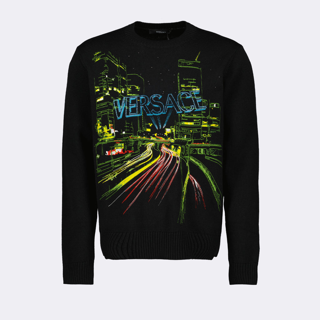 Knitwear City Lights Sweater Versace Black Man