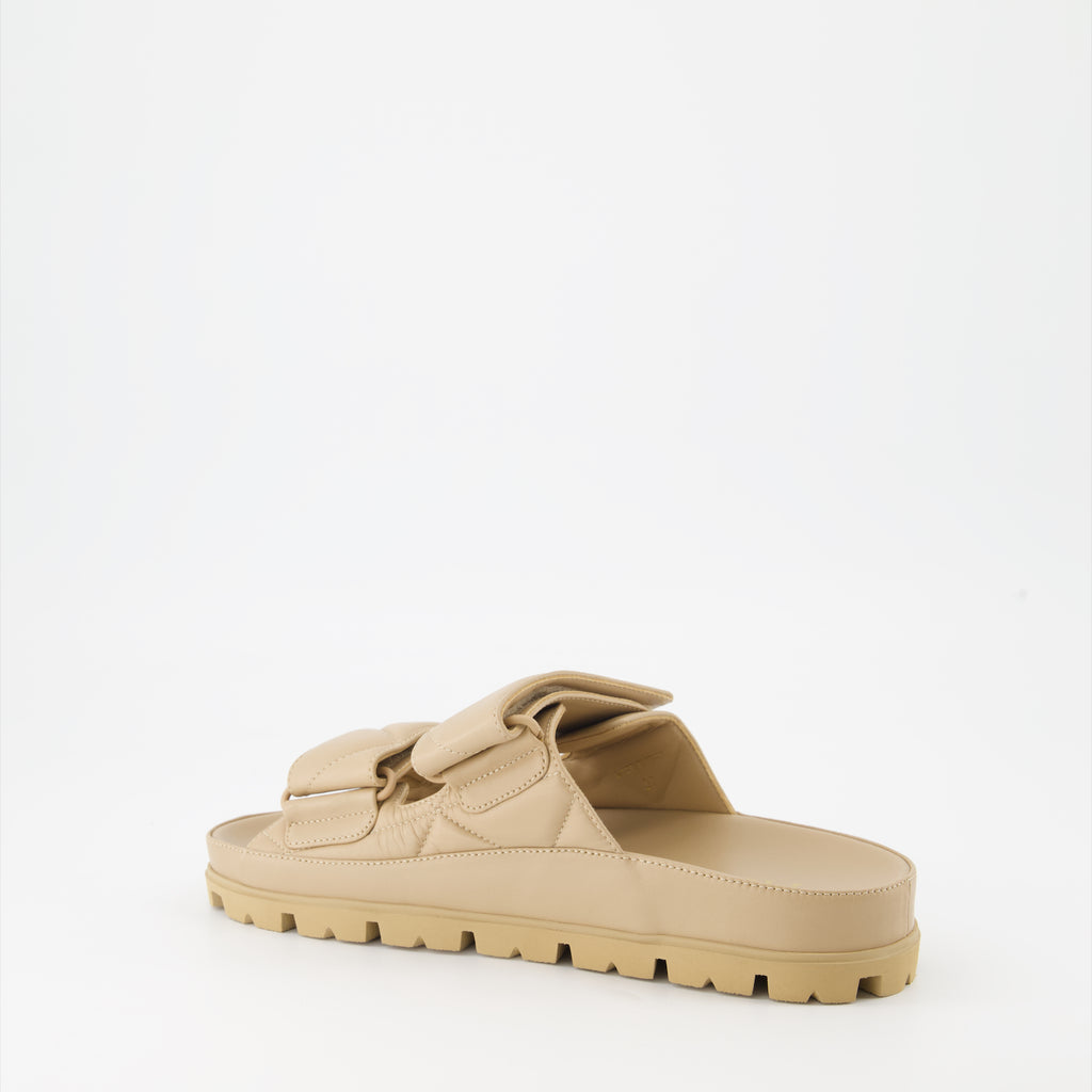 Open shoes Quilted leather slides Prada Beige Women