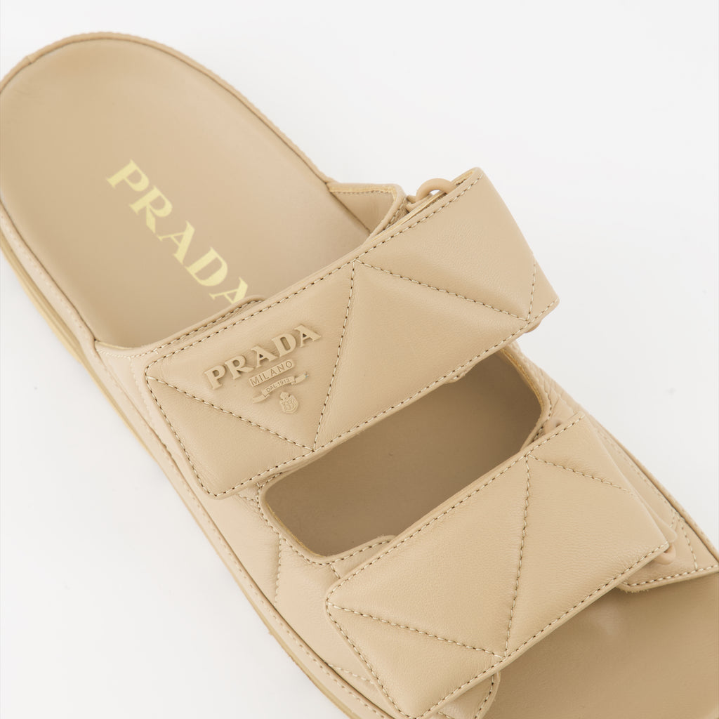 Open shoes Quilted leather slides Prada Beige Women