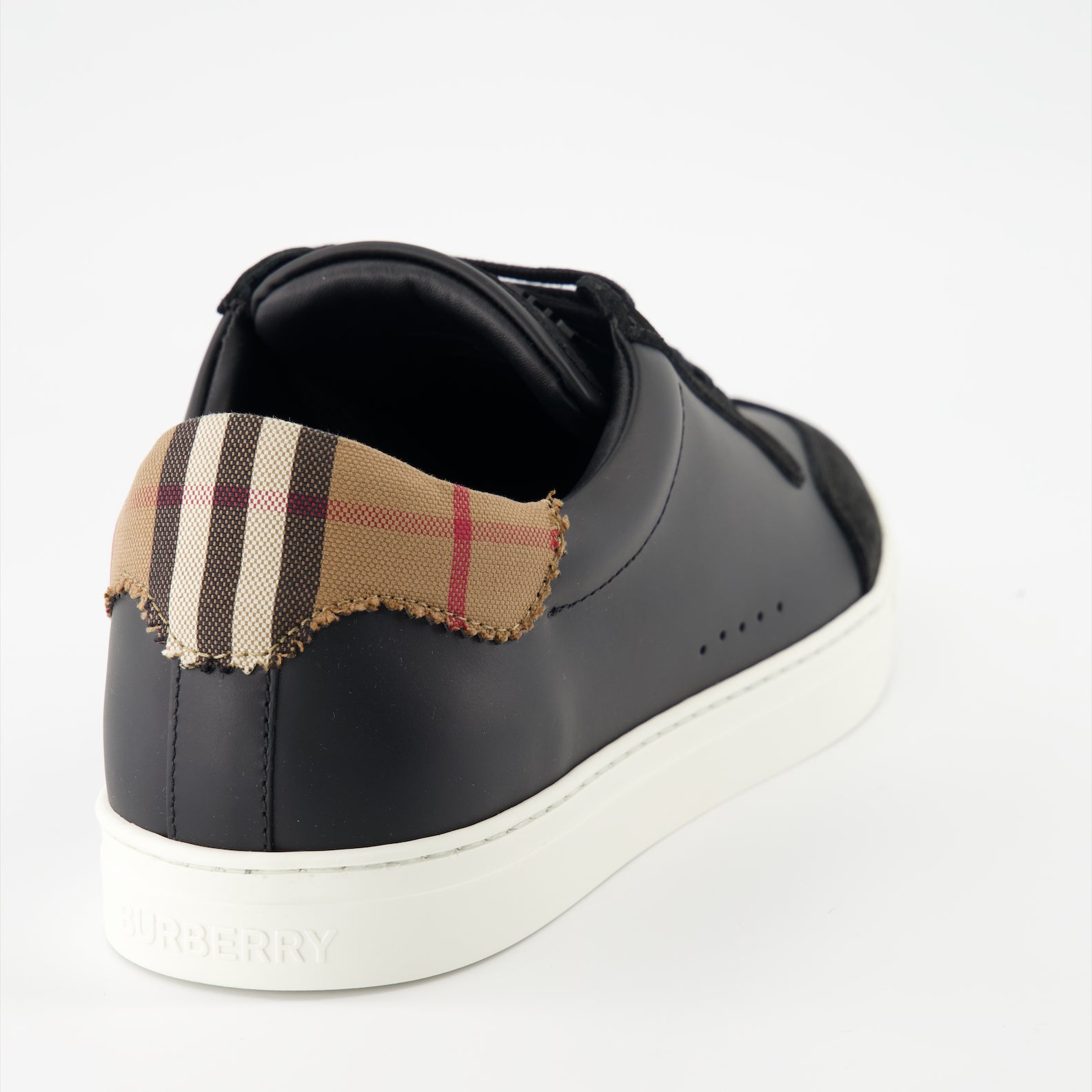 Checked leather and suede sneakers