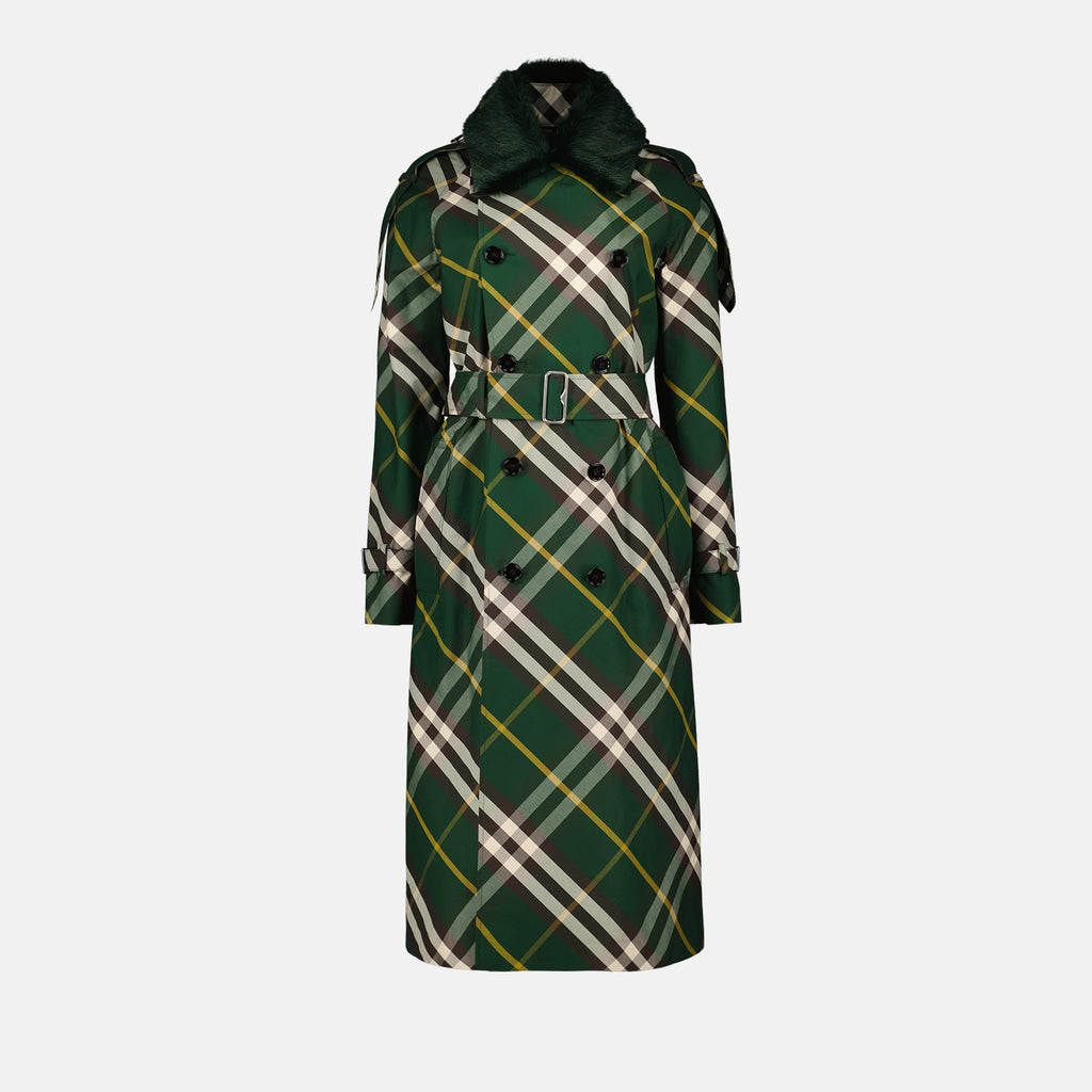 Manteaux Trench-coat à carreaux Burberry Vert Femme