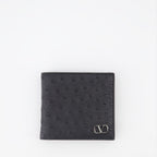 Petite maroquinerie Portefeuille en cuir d'autruche Valentino Garavani Noir Homme