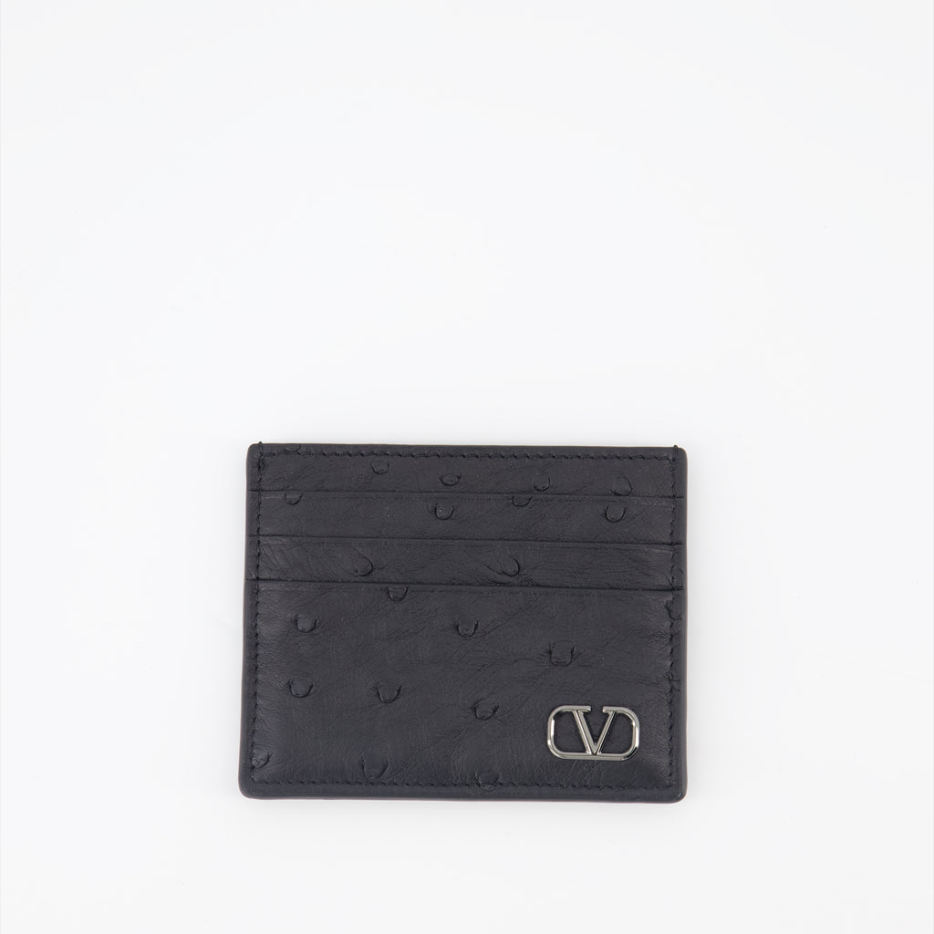 Petite maroquinerie Porte-cartes en cuir d'autruche Valentino Garavani Noir Homme