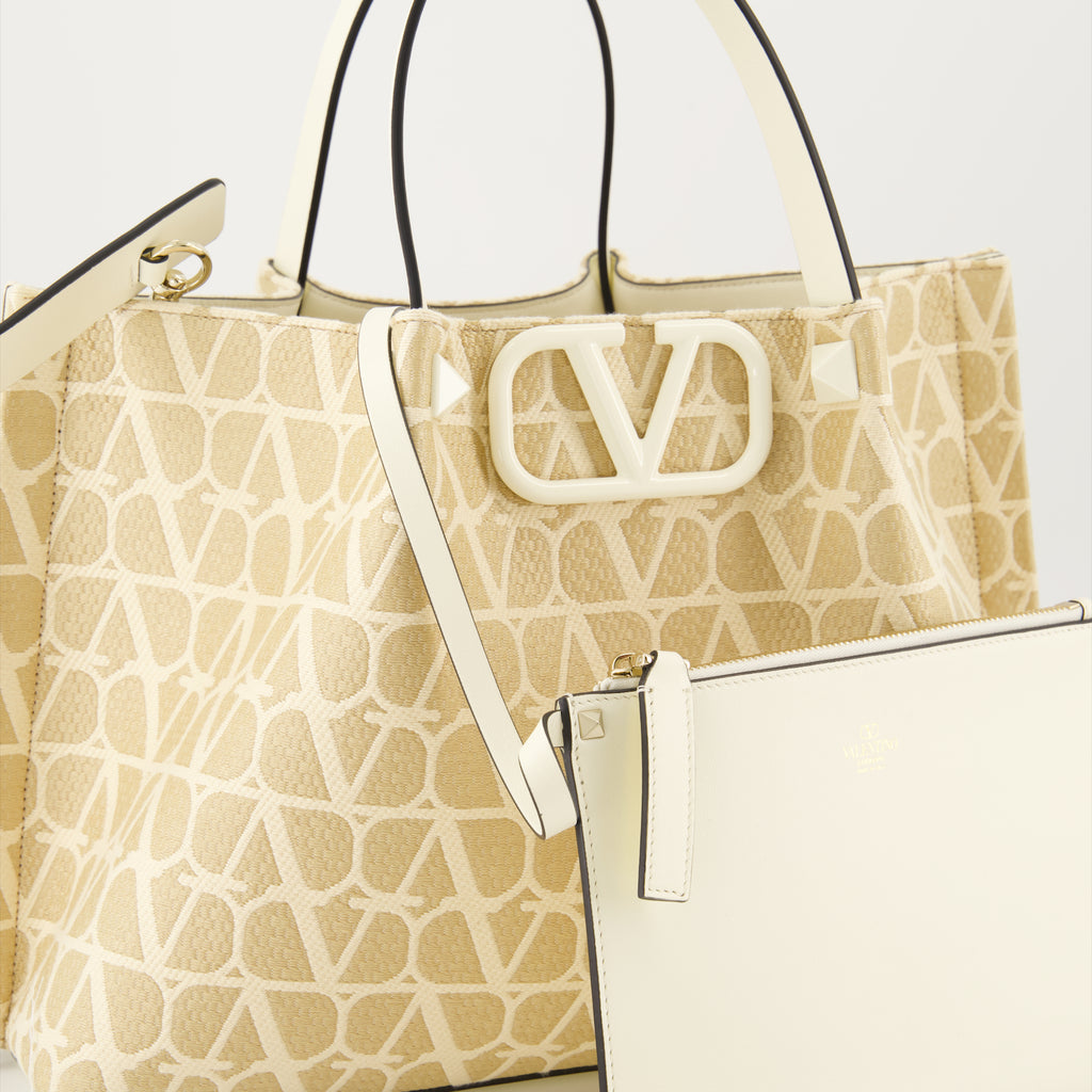 Borse tote Sac cabas en toile iconographe Valentino Garavani Beige Femme