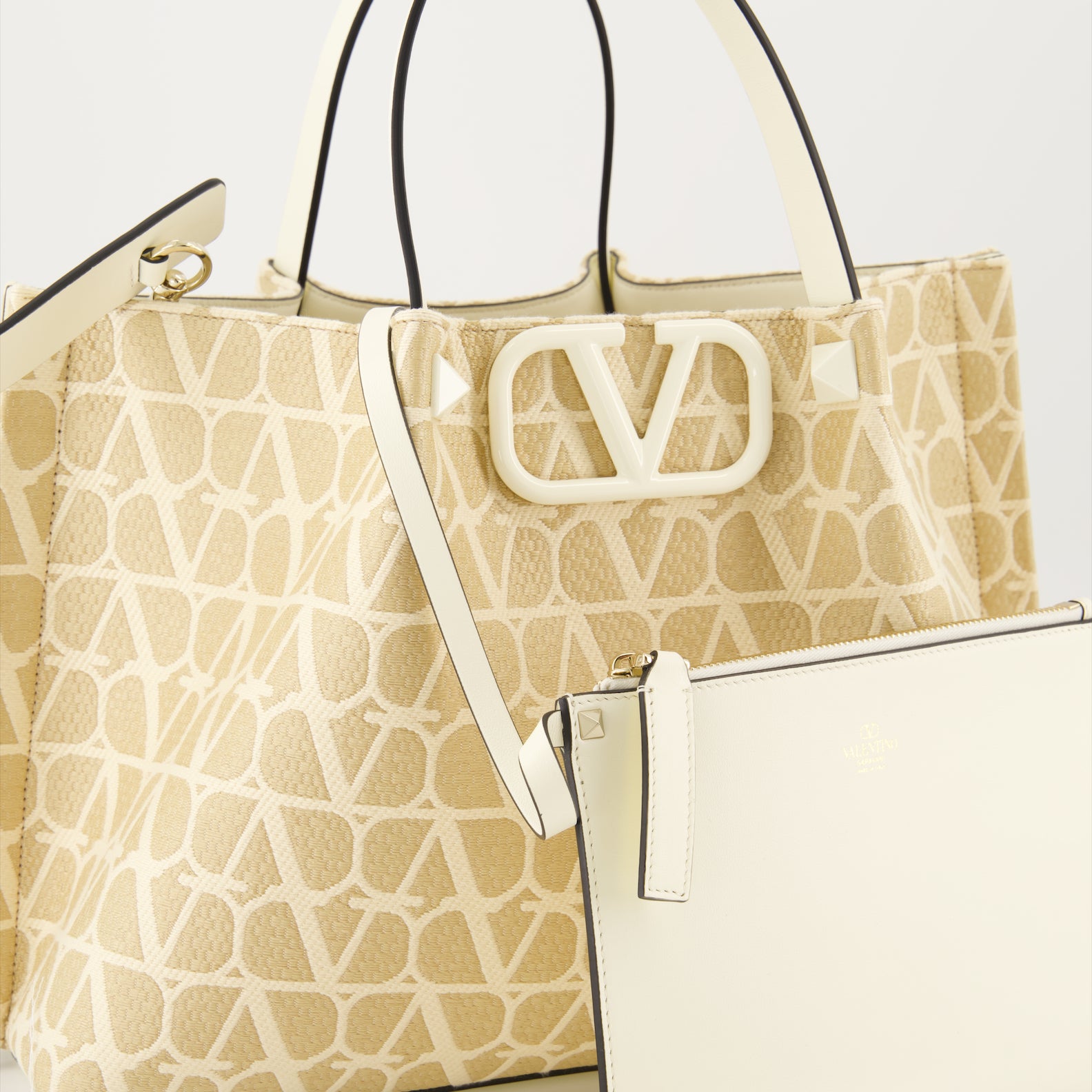 Borse tote Sac cabas en toile iconographe Valentino Garavani Beige Femme