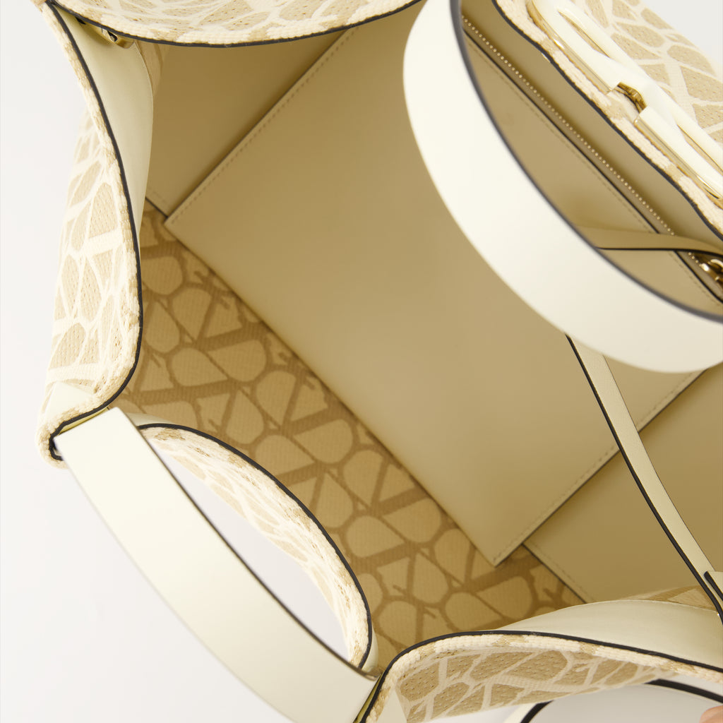 Borse tote Sac cabas en toile iconographe Valentino Garavani Beige Femme