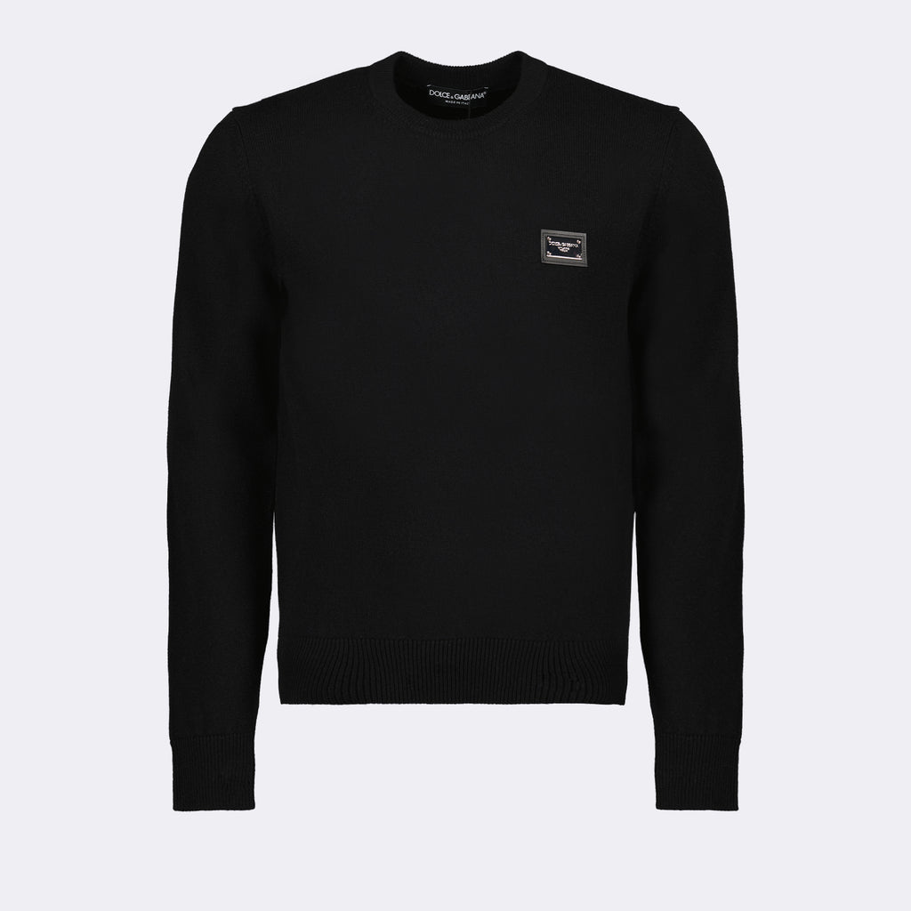 Maille Pull à logo plaque Dolce & Gabbana Noir Homme