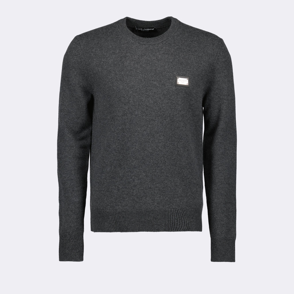 Strickwaren Pull à logo plaque Dolce & Gabbana Grau Homme