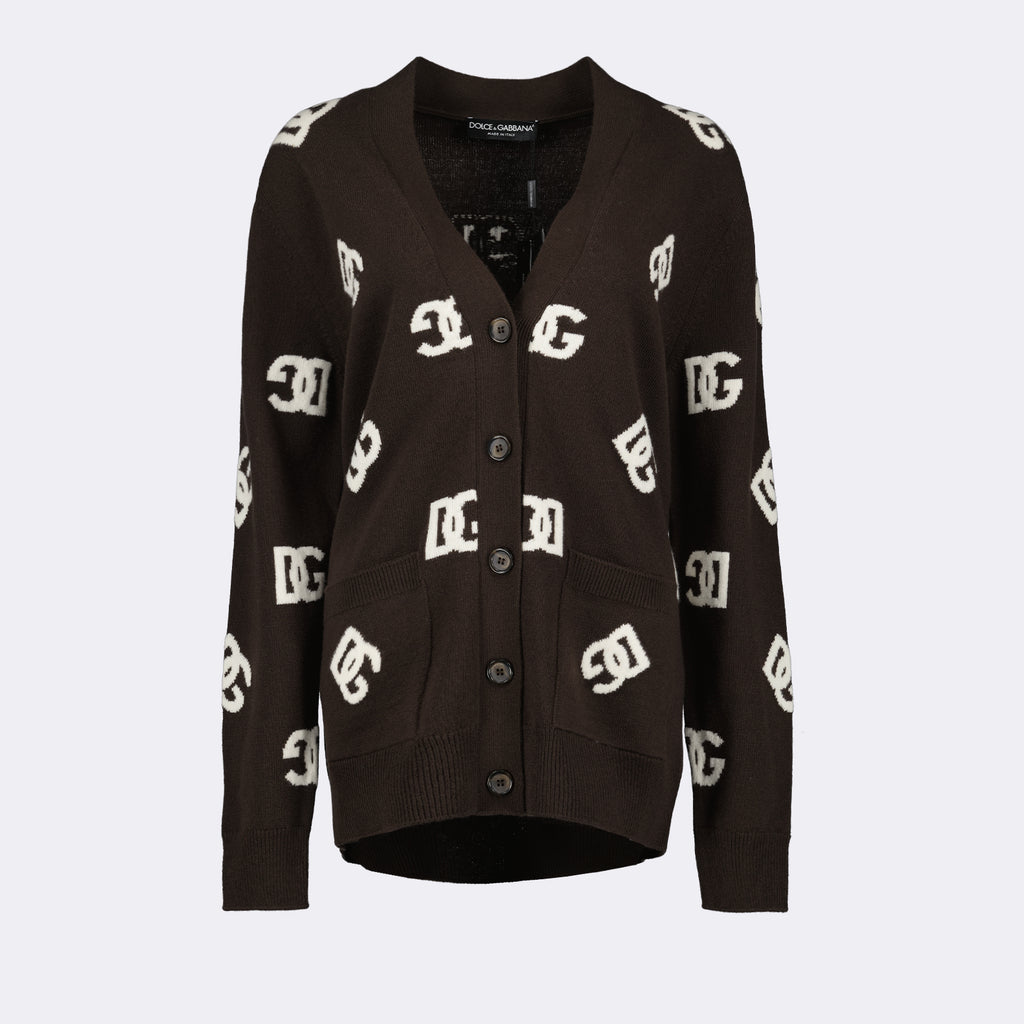 Malhas Cardigan DG en laine Dolce & Gabbana Marrom Femme