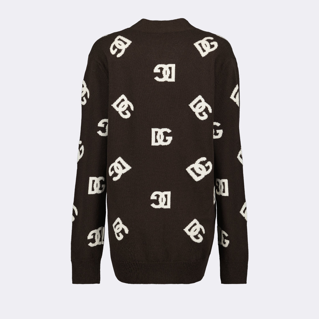 Malhas Cardigan DG en laine Dolce & Gabbana Marrom Femme