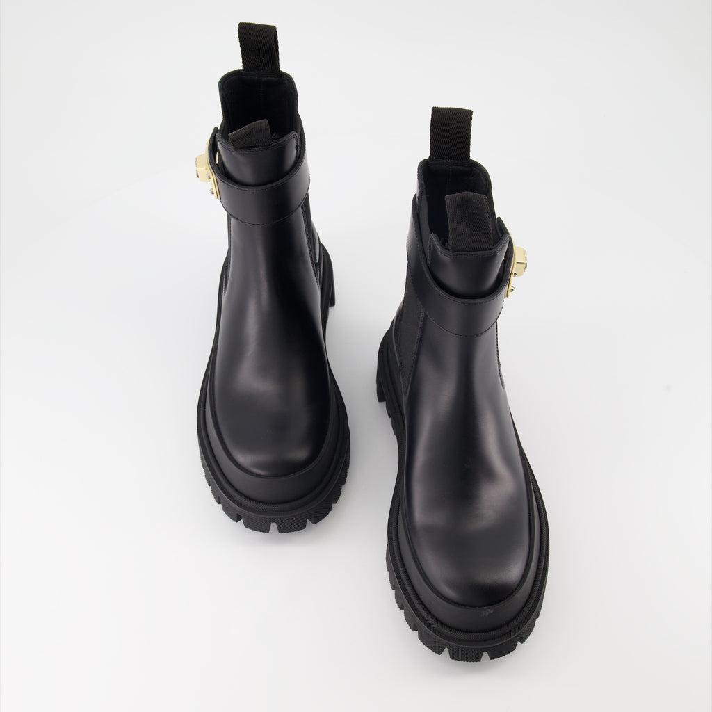 앵클부츠 Bottines à bride logo Dolce & Gabbana 검은색 Femme