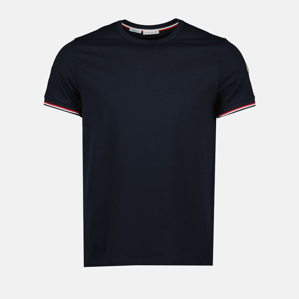 T-shirt T-shirt à logo et liseré Moncler Blu Homme