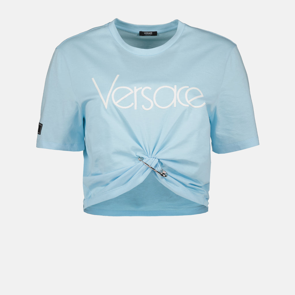 Tシャツ 1978 リエディション クロップド T シャツ Versace 青 女性