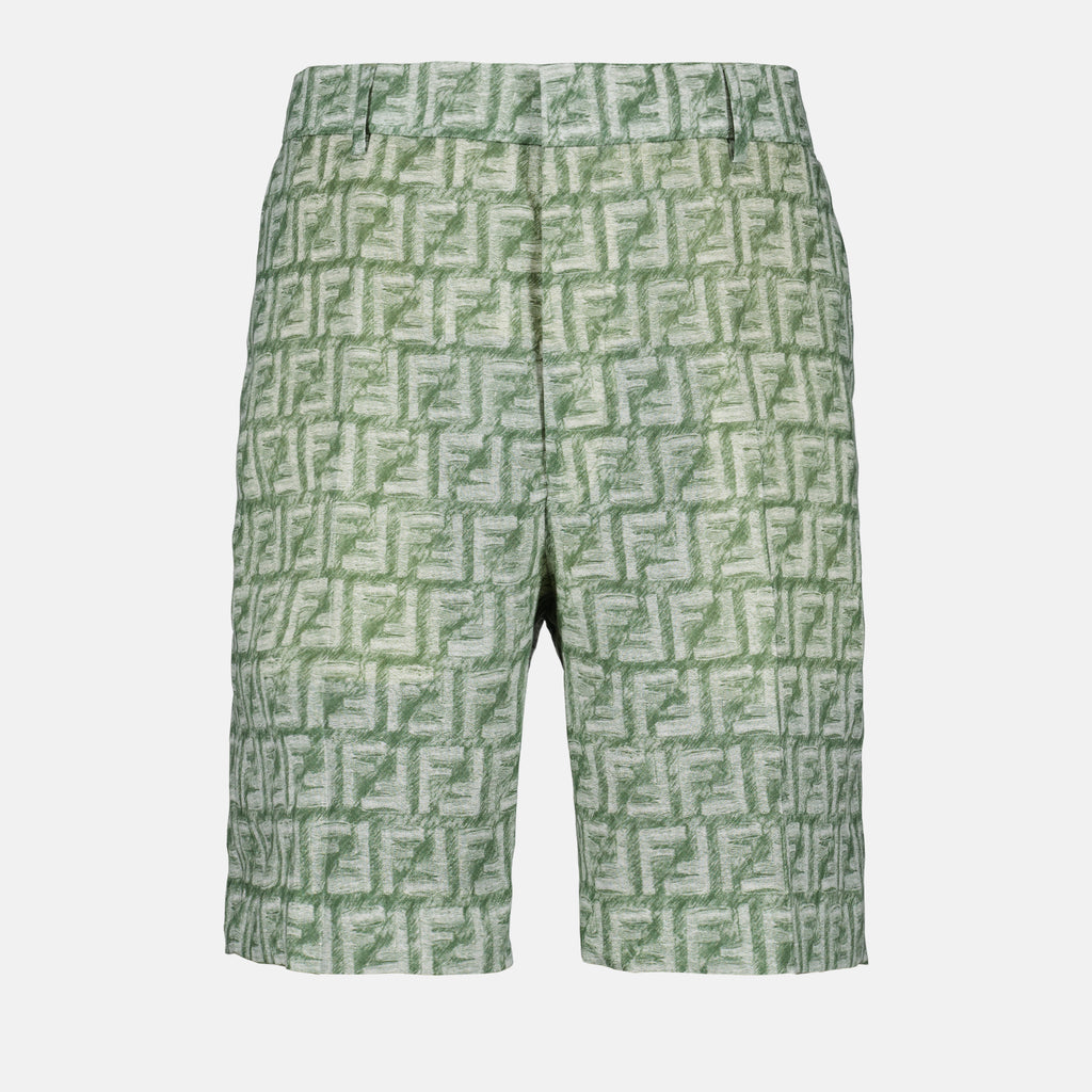 Shorts Short FF en lin Fendi Verde Homme