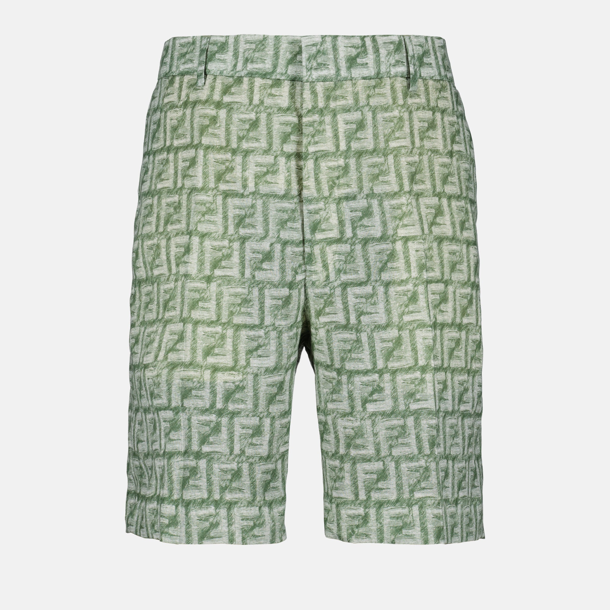 Shorts Short FF en lin Fendi Verde Homme