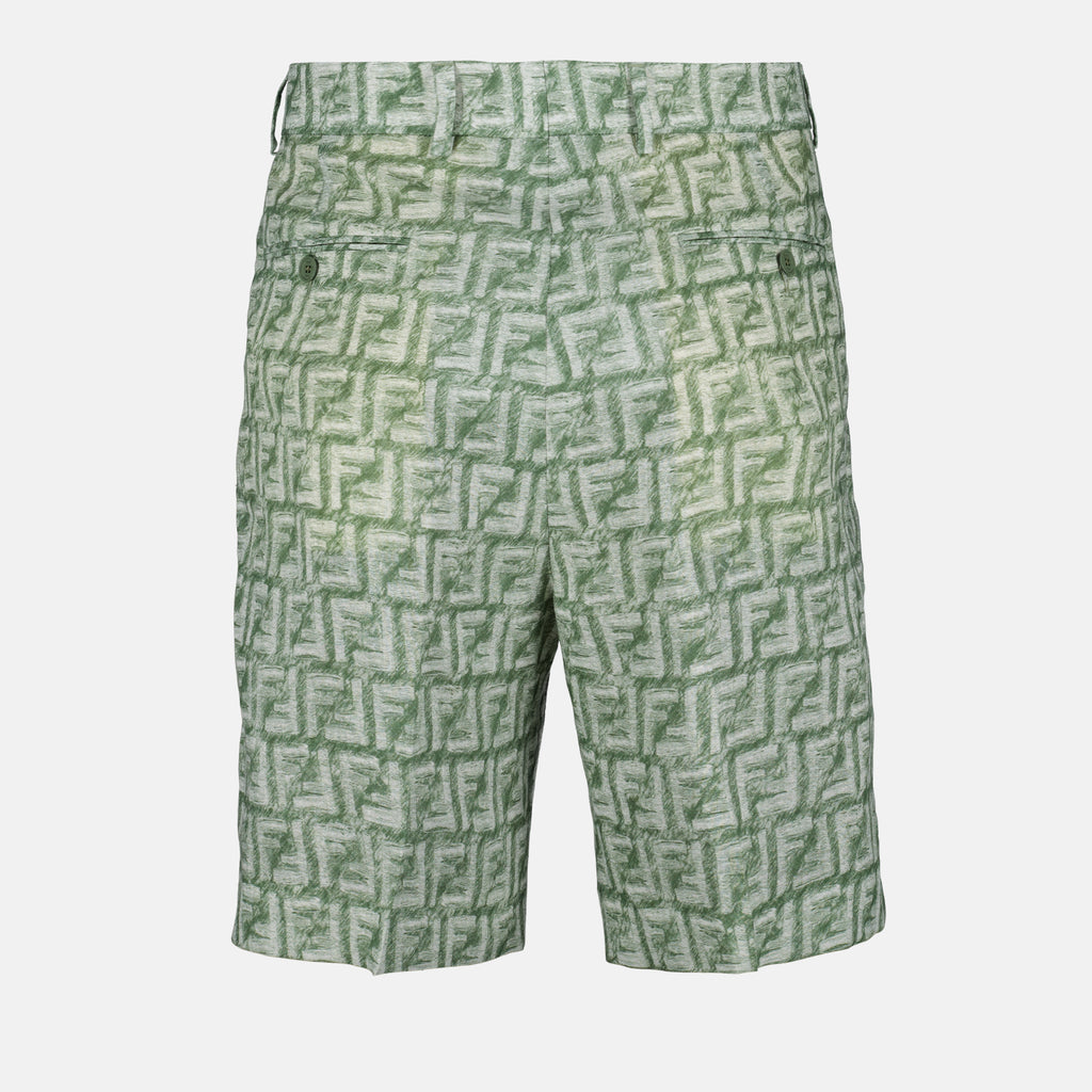 Shorts Short FF en lin Fendi Verde Homme