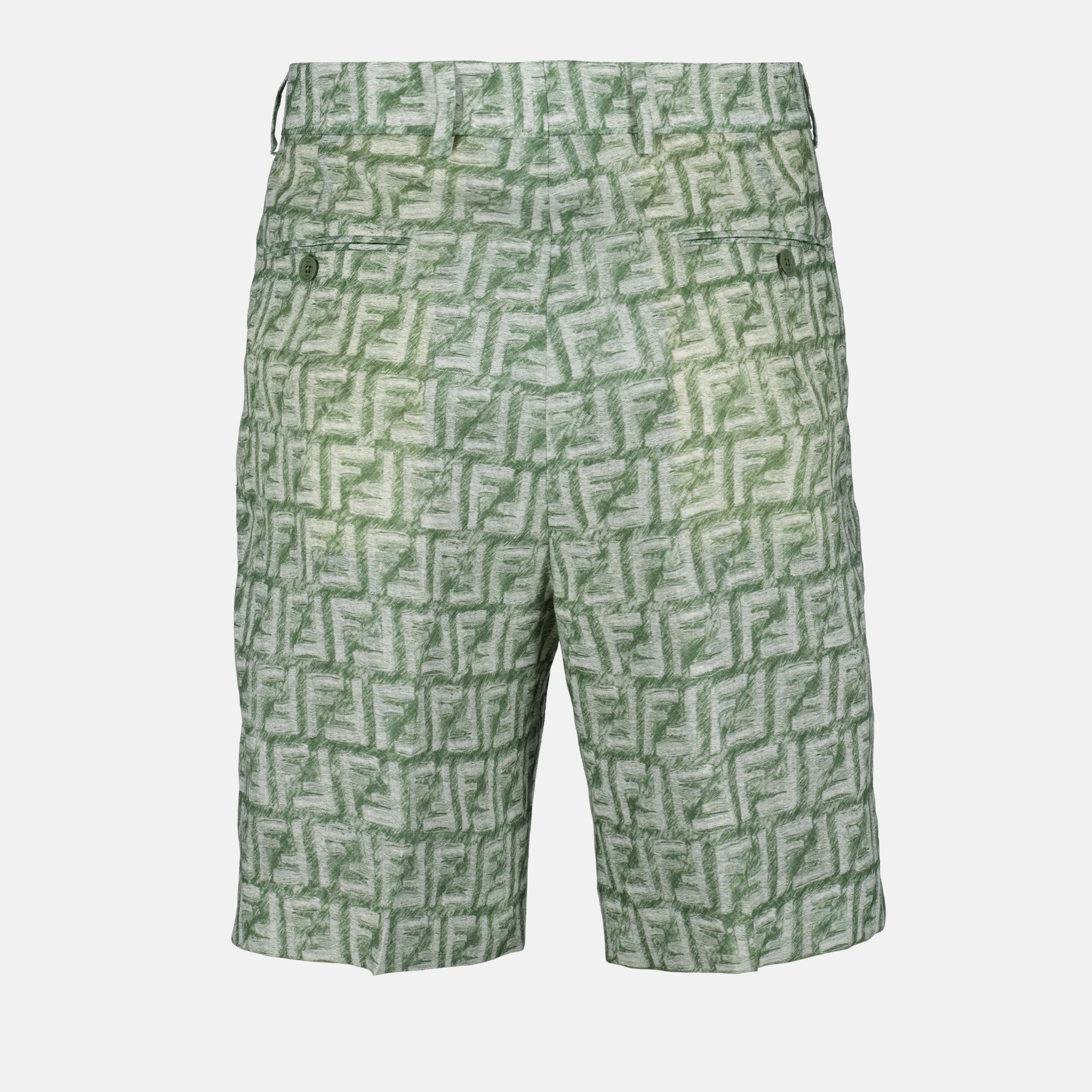 Shorts Short FF en lin Fendi Verde Homme