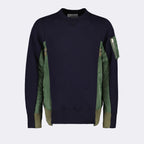 Knitwear Bi-material sweater Sacai Blue Man