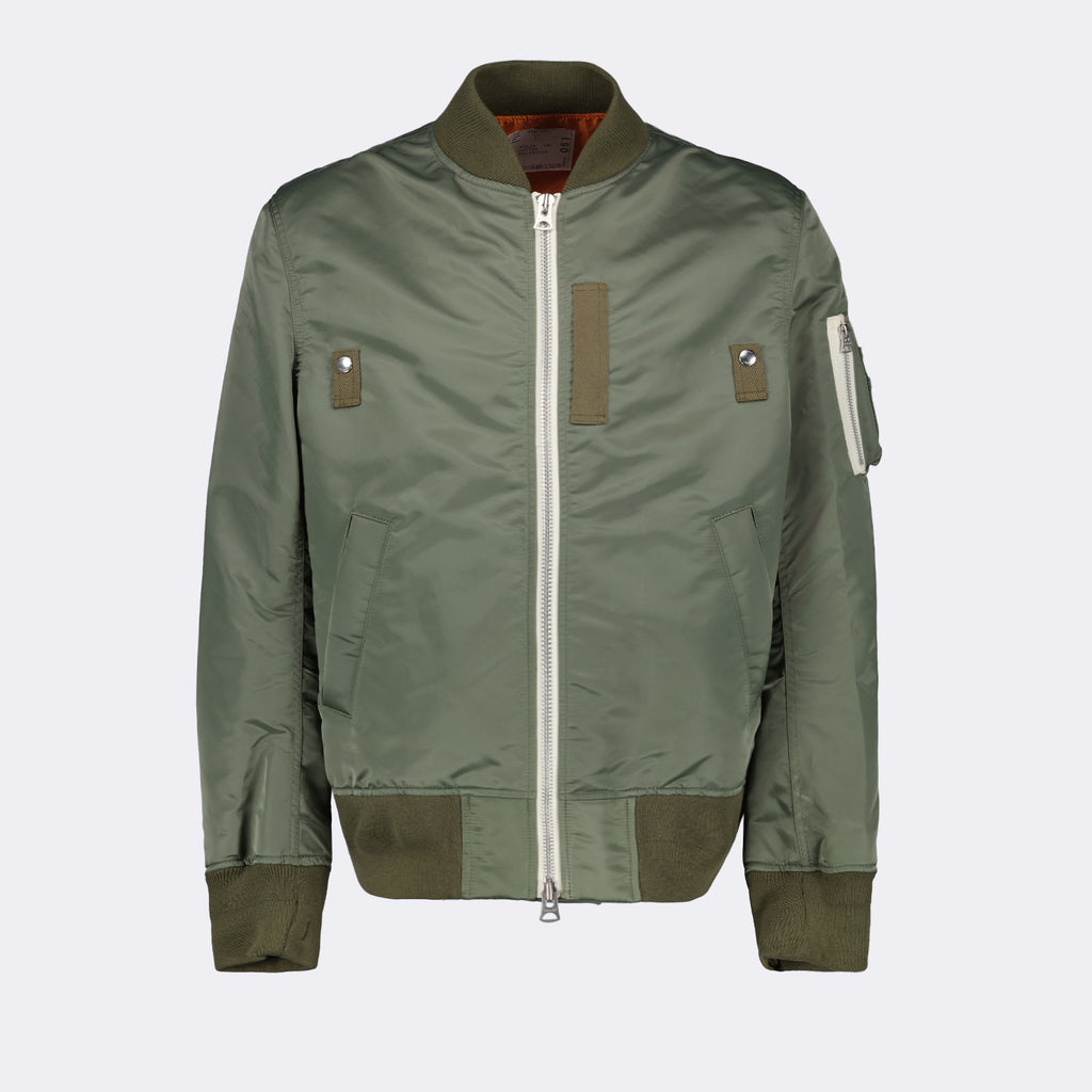 Vestes Bomber en sergé de nylon Sacai Kaki Homme