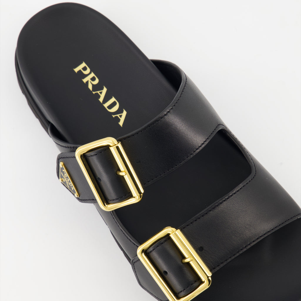 Chaussures ouvertes Claquettes en cuir Prada Noir Femme