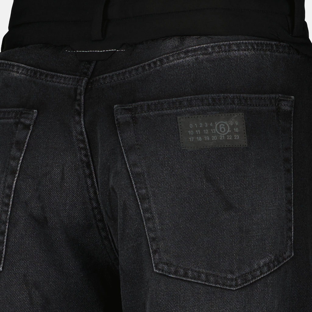 Pantalons 스트레이트 레그 블랙 데님 청바지 Mm6 Noir Femme