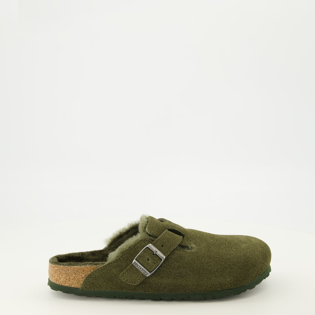 Chaussures ouvertes Mules Boston in Pelliccia Kaki Birkenstock Kaki Unisexe