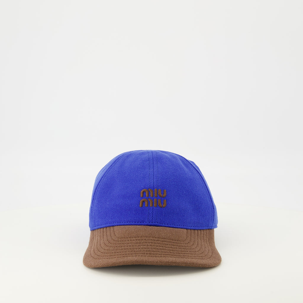 Image de l'article Casquette effet denim bleu et marron de la marque Miu Miu pour Femme - Saison Printemps-Été 2026 - Vue de Face