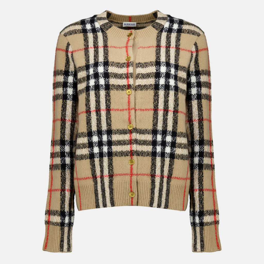 Maille Check Cashmere Cardigan Burberry Beige Femme