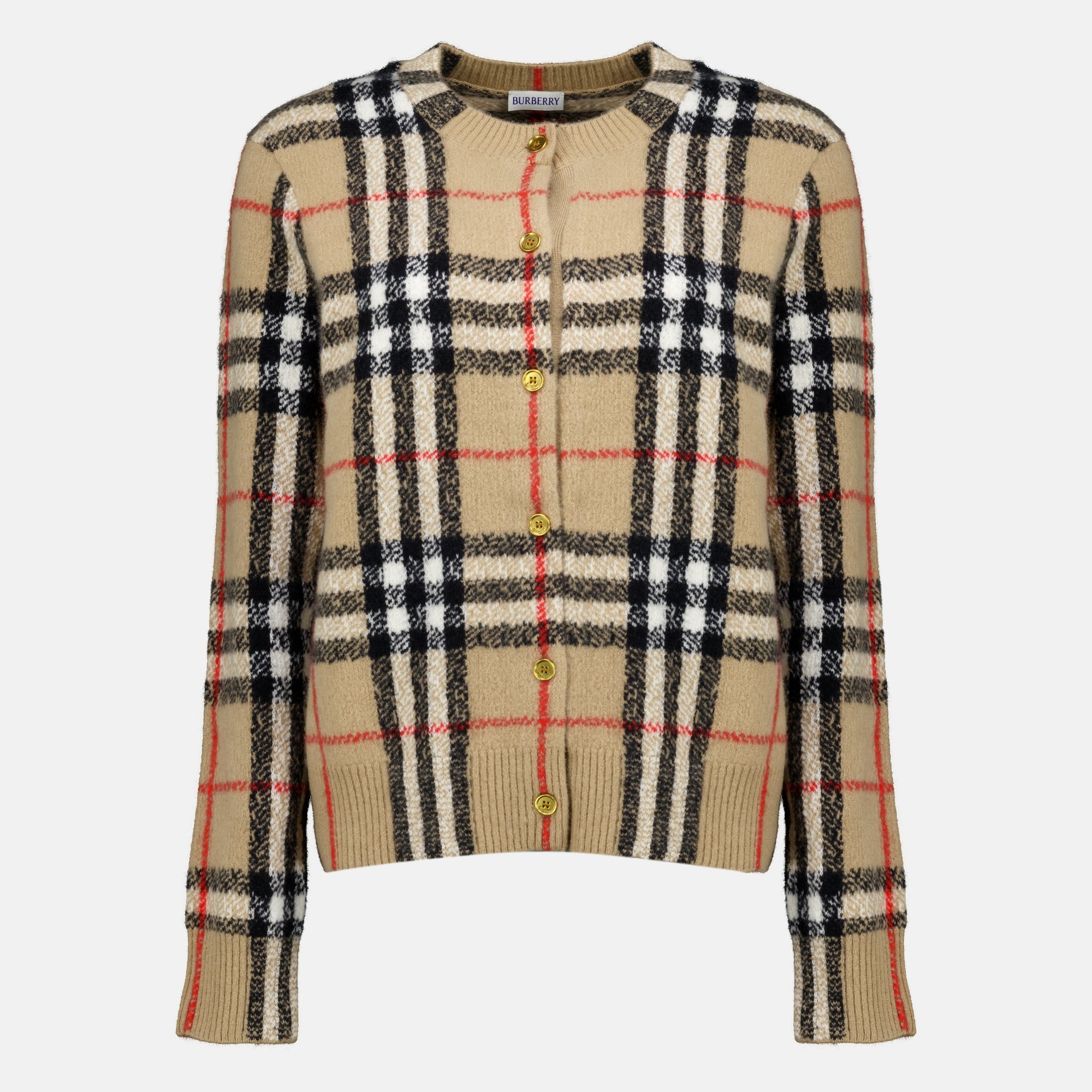Maille Check Cashmere Cardigan Burberry Beige Femme