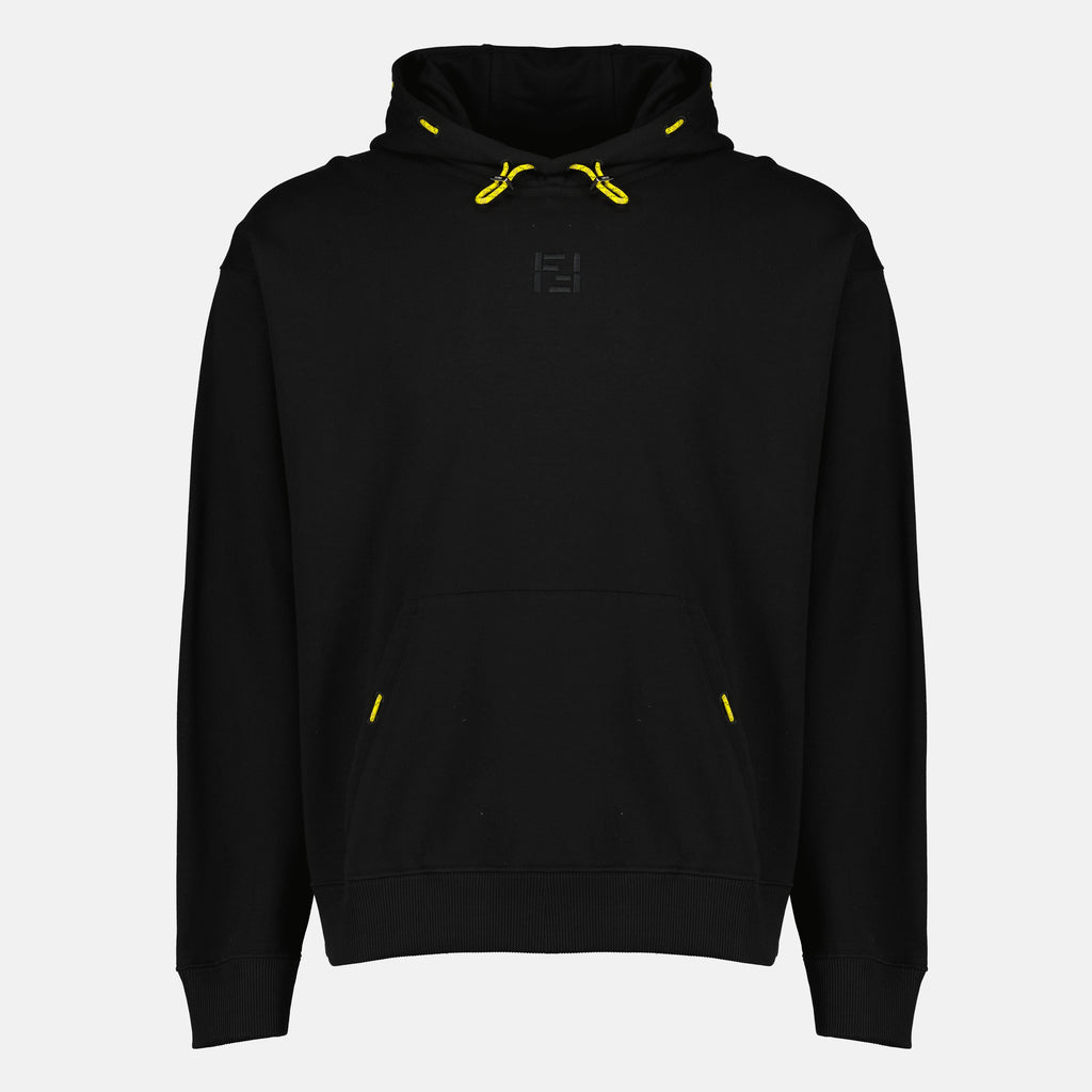 Image of the black cotton hoodie from the brand Fendi for Men - Spring-Summer 2026 - Front View