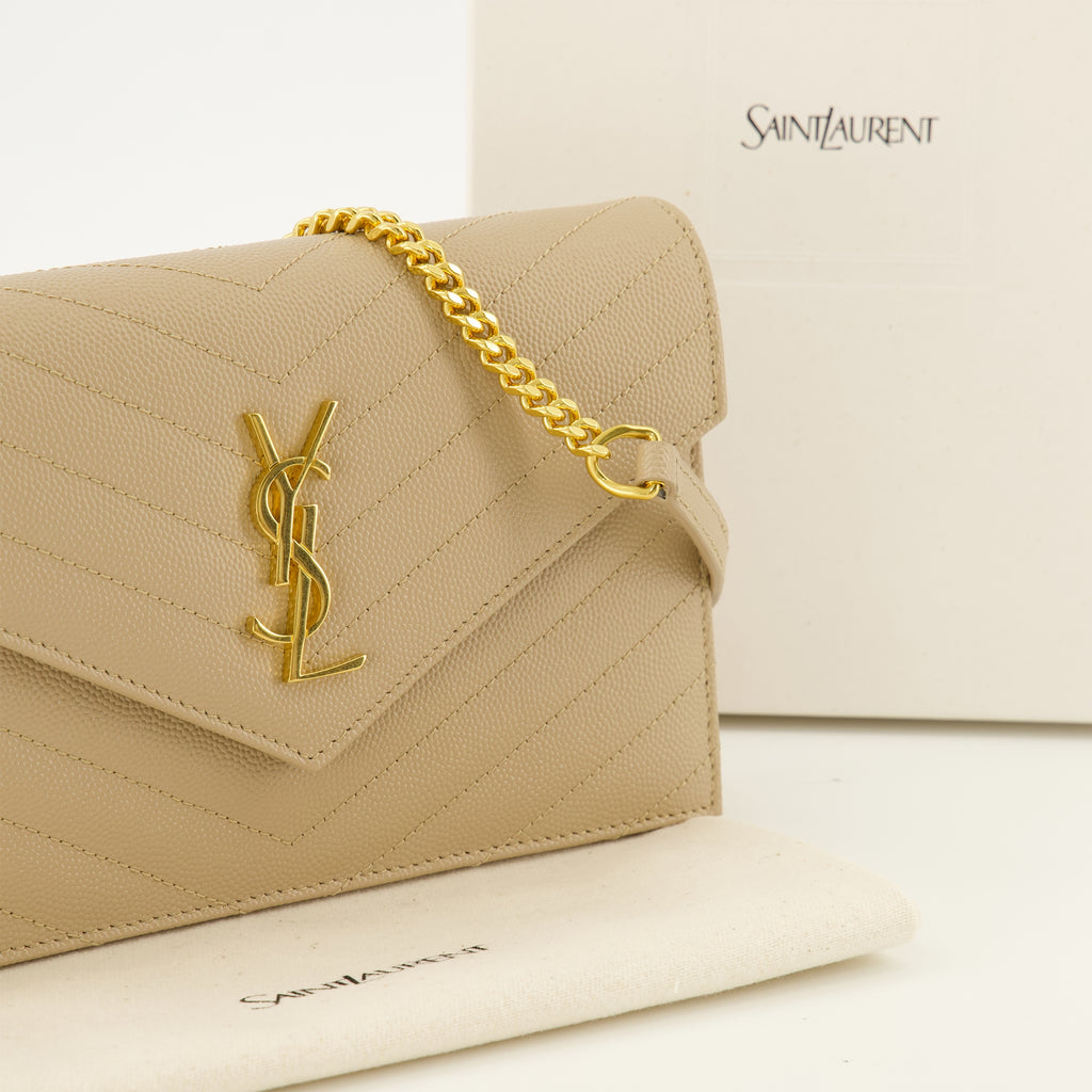 Sacs à main et épaule Cartera Cassandre con Cadena de Cuero Genuino Beige Saint Laurent Beige Femme