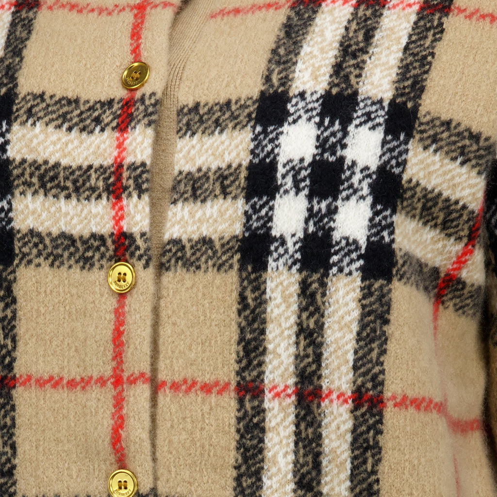 Maille Check Cashmere Cardigan Burberry Beige Femme