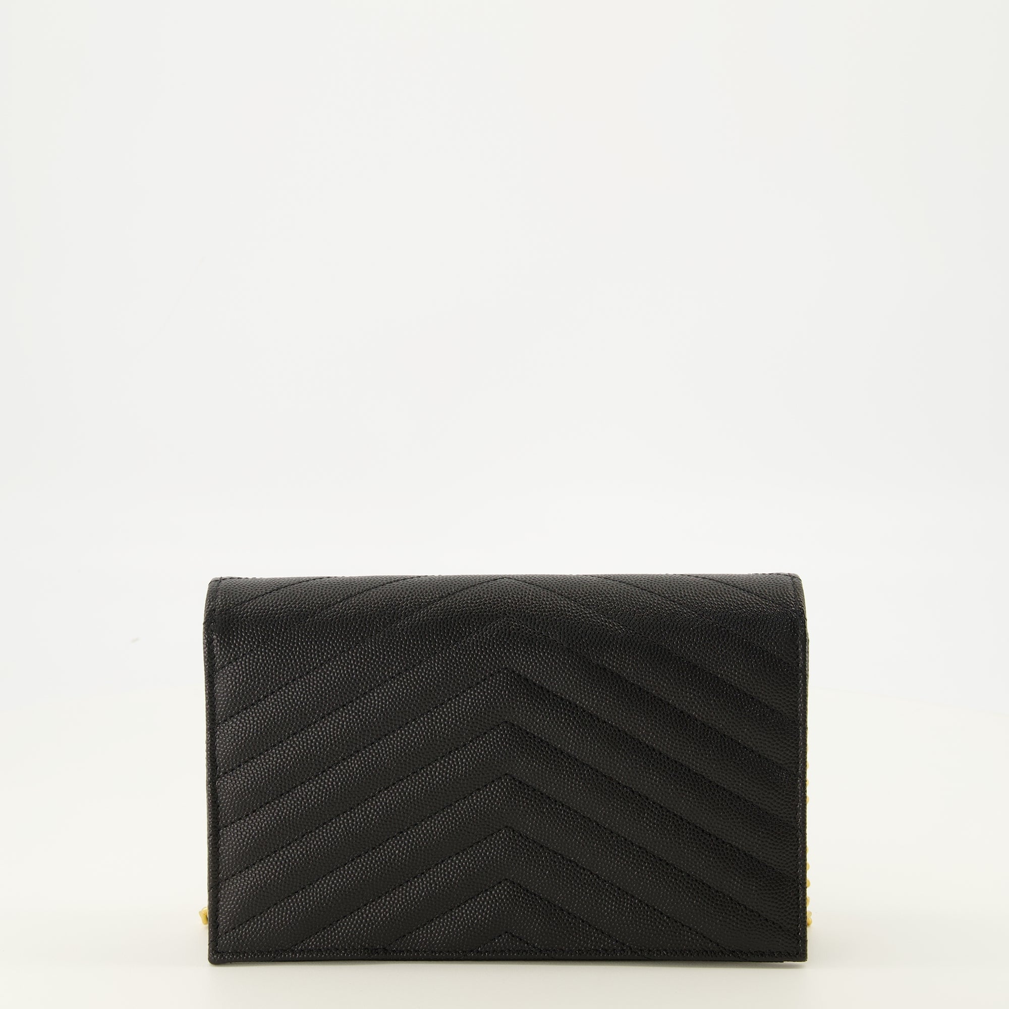 Sacs à main et épaule Carteira Cassandre com Cadeia em Couro Granulado Preto Saint Laurent Noir Femme