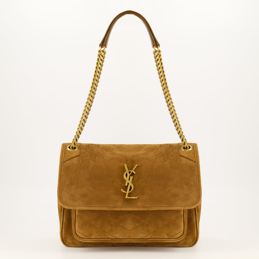 Sacs à main et épaule Borsa Niki Medium in Suede Marrone Saint Laurent Marron Femme
