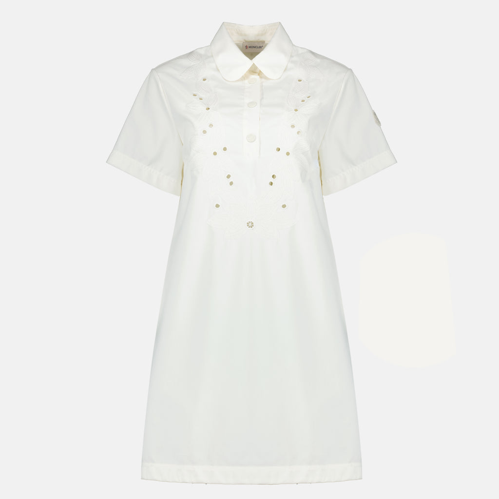 Robes Abito Camicia Ricamato in Cotone Bianco Moncler Blanc Femme