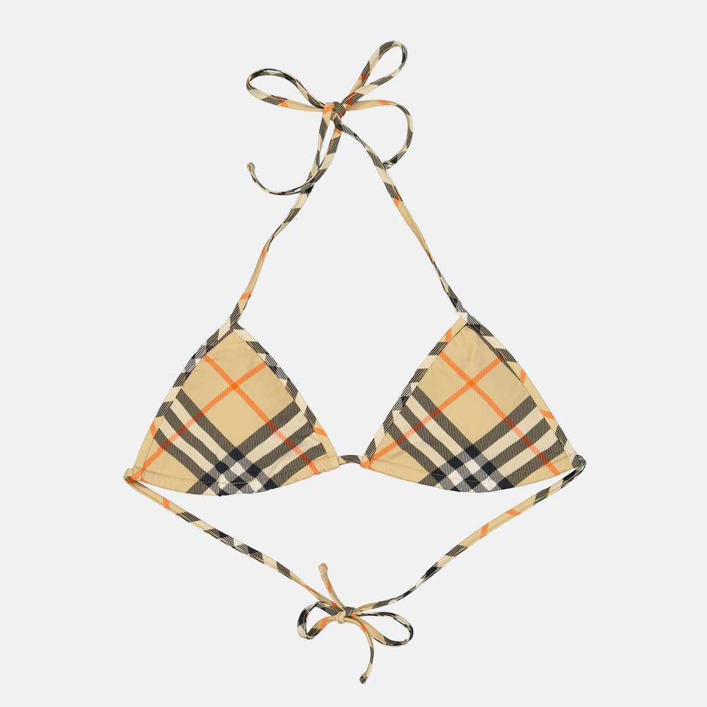 Beachwear Haut de bikini à carreaux Burberry Beige Femme