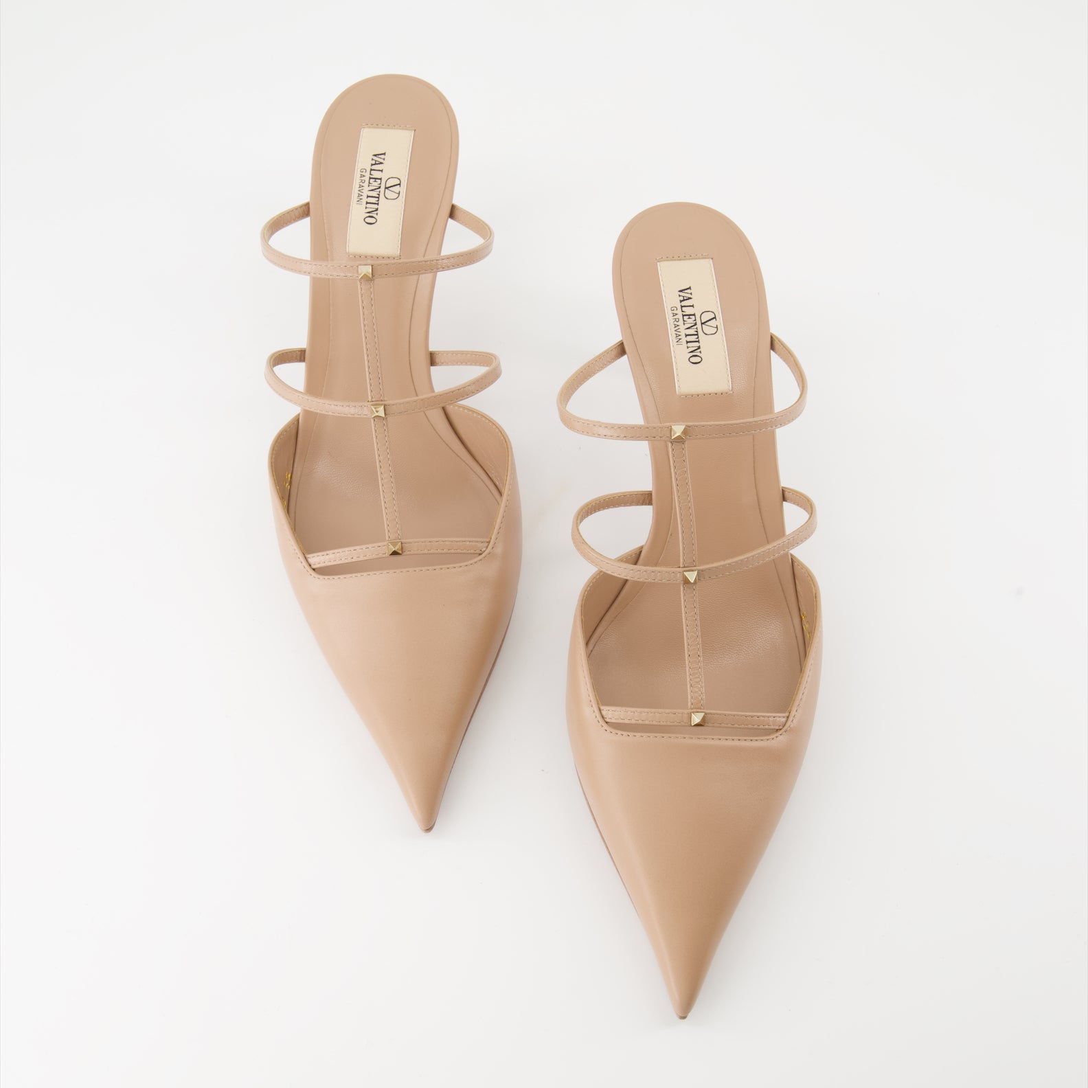 Chaussures ouvertes Mules Rockstud Wispy en cuir Valentino Garavani Beige Femme