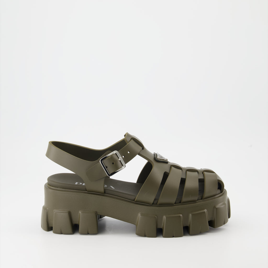Sapatos abertos Sandales Monolith Prada Cáqui Femme