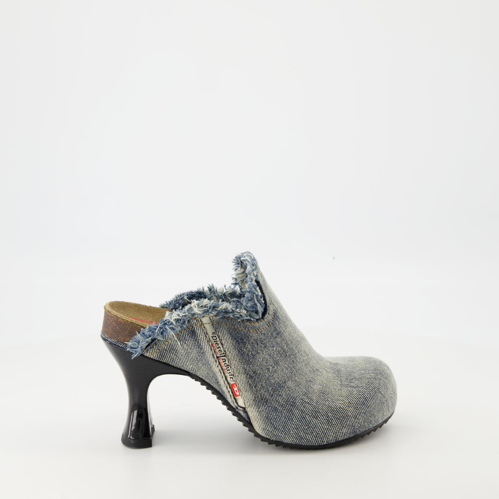 Open shoes D-Woodstock Denim Mules Diesel Blue Femme