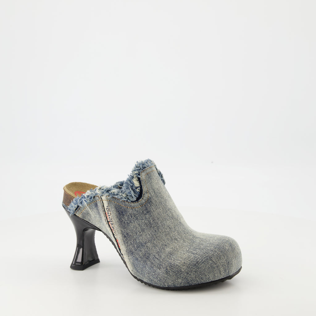 Open shoes D-Woodstock Denim Mules Diesel Blue Femme