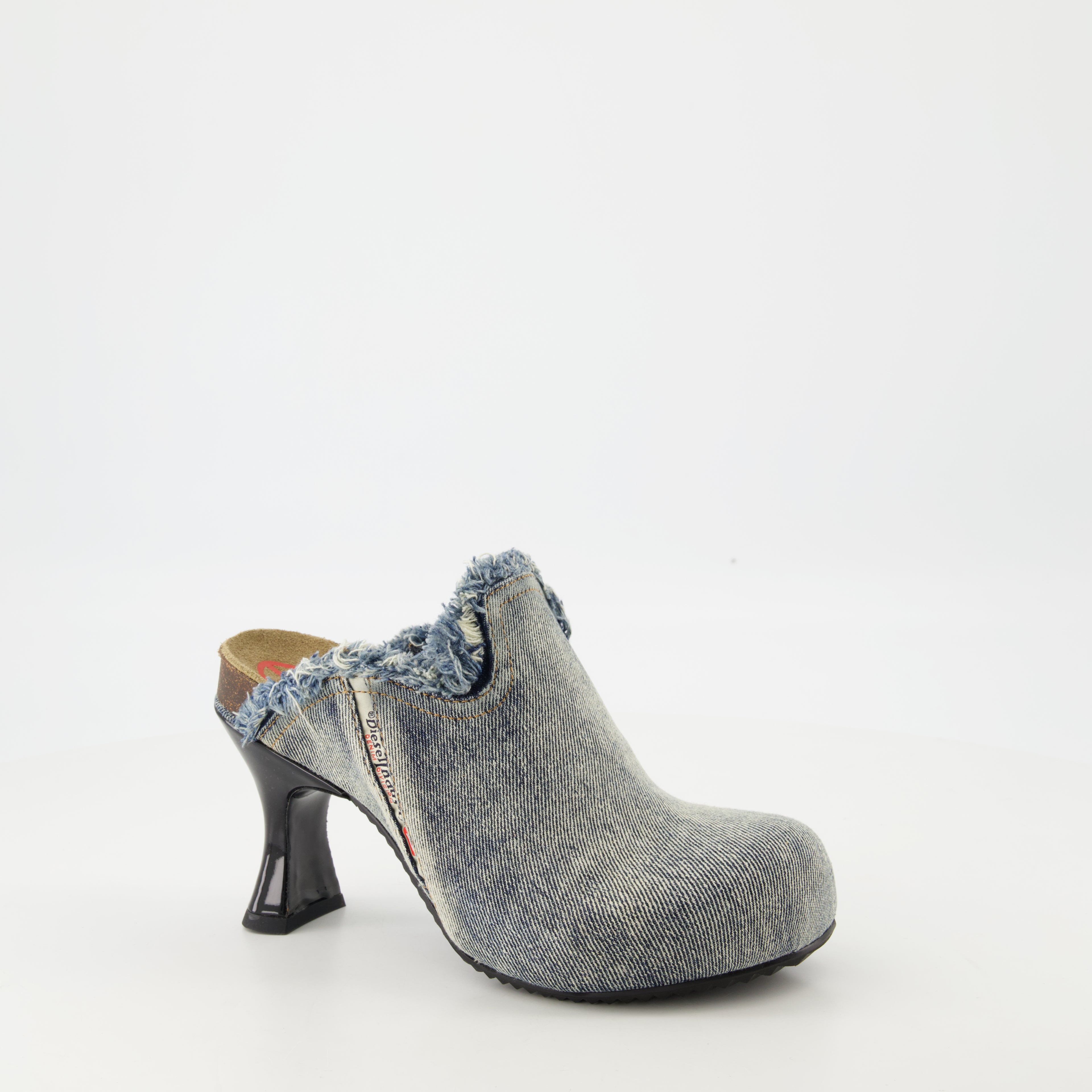 Open shoes D-Woodstock Denim Mules Diesel Blue Femme
