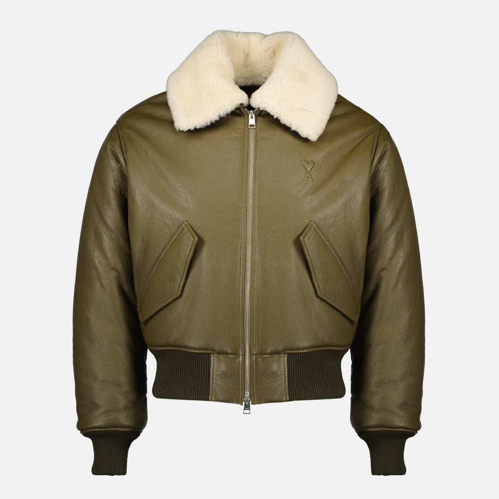 Image of the Ami PARIS Men's Leather Jacket - Autumn-Winter 2025 - Front View