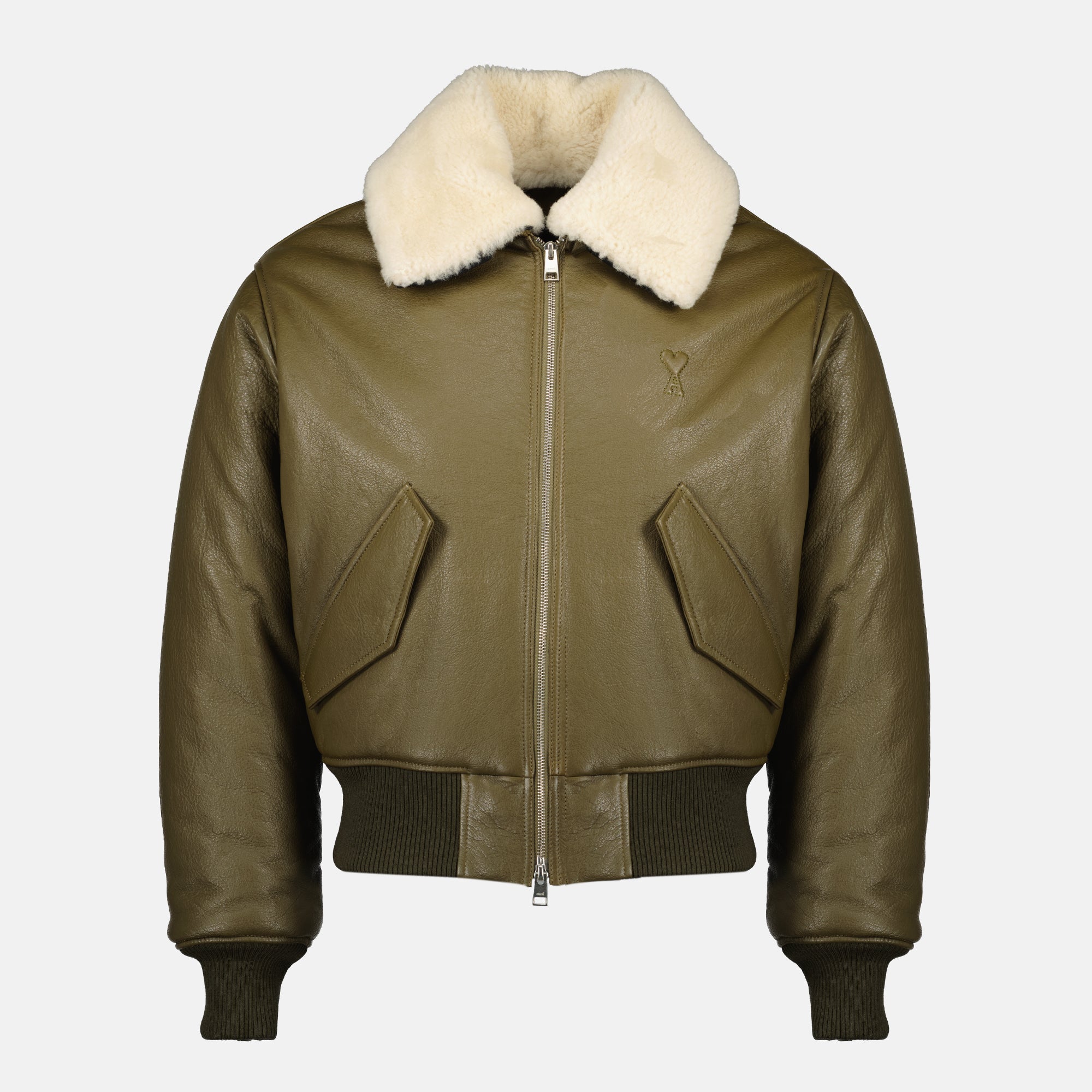 Image of the Ami PARIS Men's Leather Jacket - Autumn-Winter 2025 - Front View