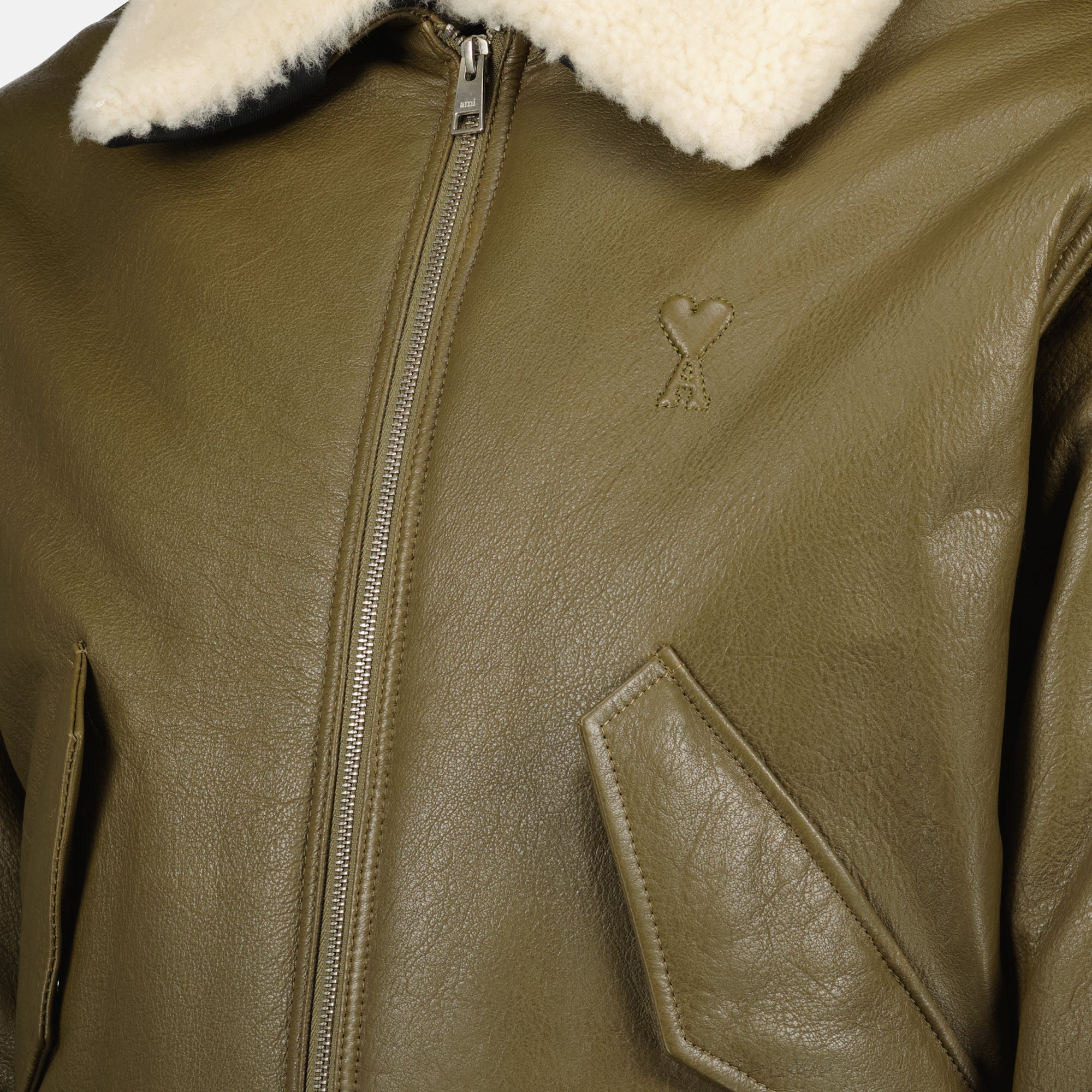 Image of the Ami PARIS Men's Leather Jacket - Autumn-Winter 2025 - Detailed View 2