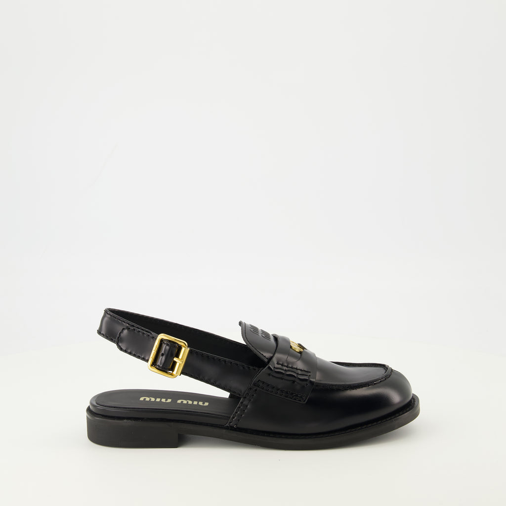Mocassins Black Leather Loafers Miu Miu Noir Femme