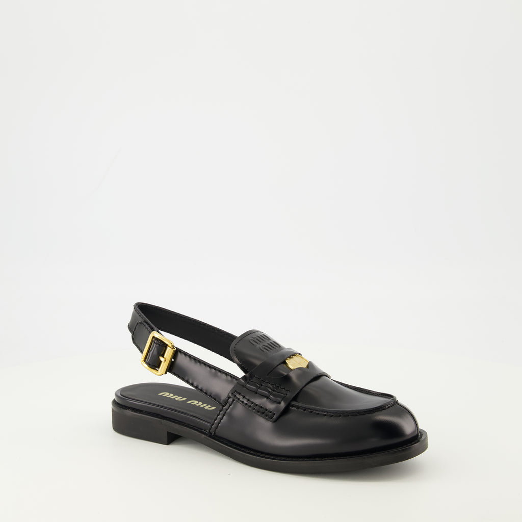Mocassins Black Leather Loafers Miu Miu Noir Femme