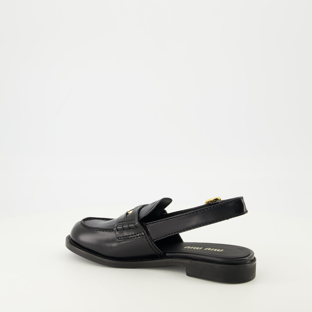Mocassins Black Leather Loafers Miu Miu Noir Femme