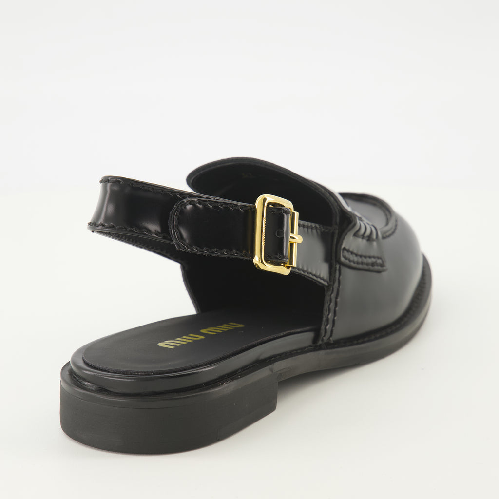 Mocassins Black Leather Loafers Miu Miu Noir Femme