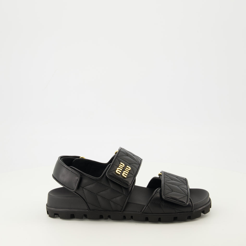 Chaussures ouvertes Sandálias de Pele Nappa Matelassé Miu Miu Noir Femme